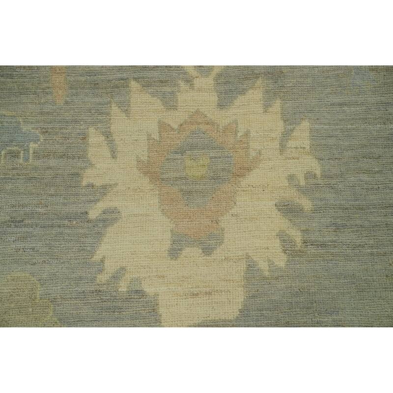 Handmade Gray Oushak Vegetable Dye Large Rug, Floral Geometric Carpet - 14' 0'' X 10' 1''