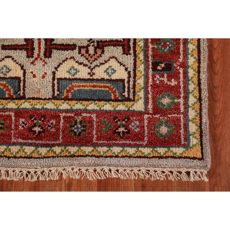 Hand Knotted Oriental 100% Wool Carpet Traditional Geometric Greys & Charcoal Heriz (serapi) Runner Rug - 7' 10'' X 2' 7''
