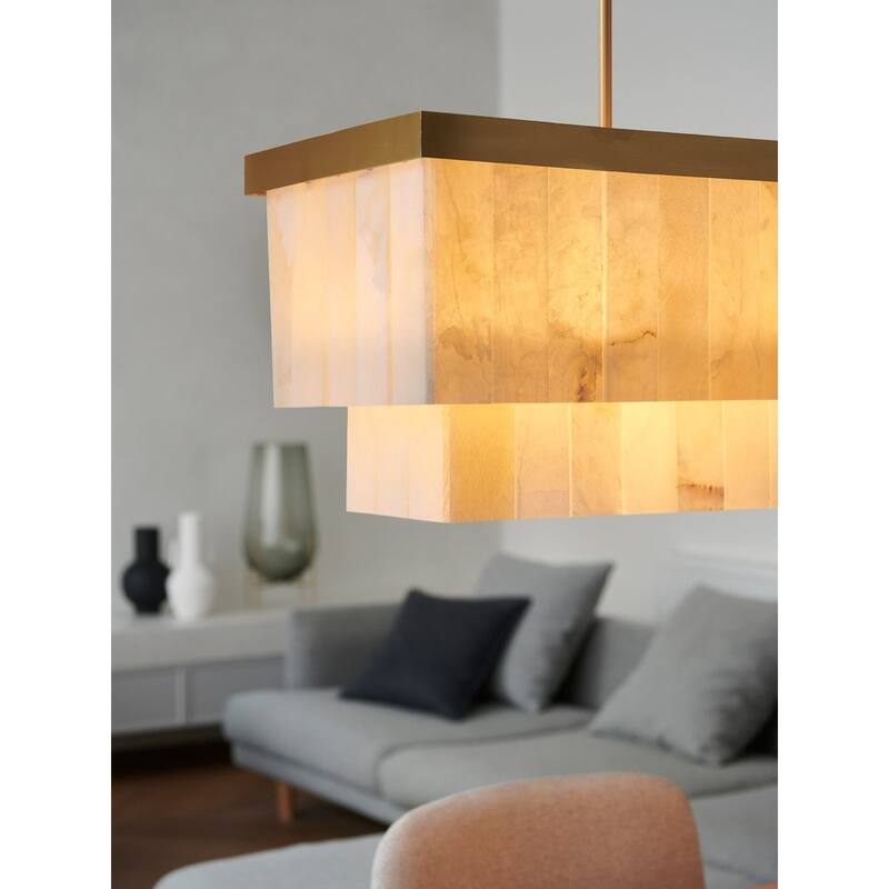 Beacon Lighting Elora 7 Light Rectangle Pendant with Jade Stone - Brass