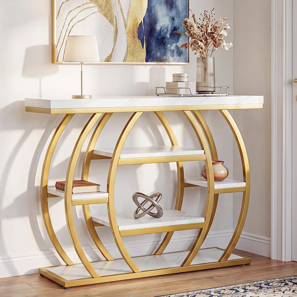 41.3'' Console Table with Faux Marble Top, 5-tier Narrow Entryway Sofa Table - 41.3" W x 11.8" D x 31.8" H