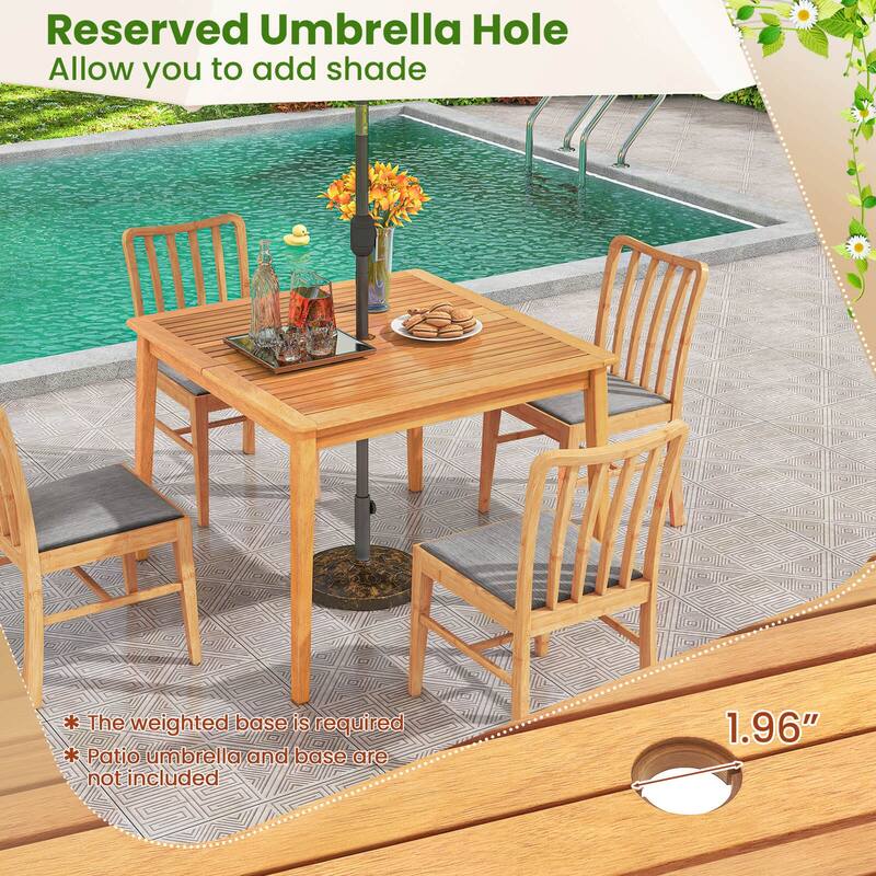 Costway 5 PCS Patio Acacia Wood Dining Set with Soft Seat Cushions