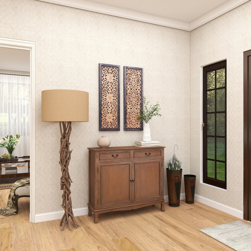 Wood Floral Handmade Intricately Carved Home Wall Decor - Set of 2 Brown - Roche River Decor