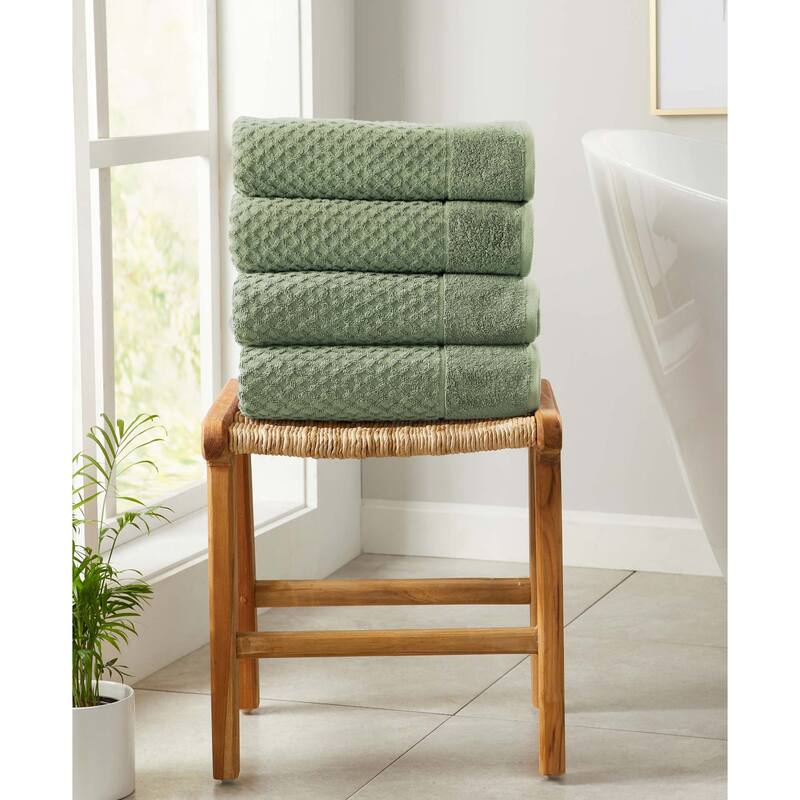 Linery & Co. Cotton Diamond Waffle Texture Bath Towels - Bath Towel (Pack of 4) - Eucalyptus