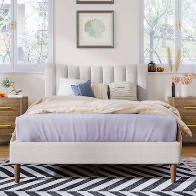 Full Bed,Upholstered Platform Bed Frame with Headboard, No Box Spring Needed