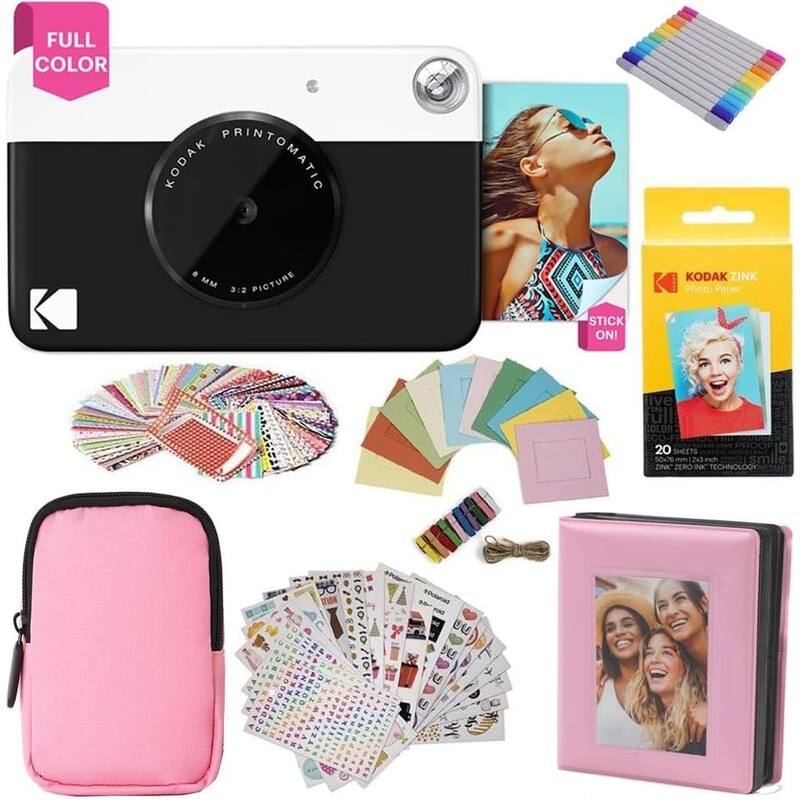 Kodak Printomatic Instant Camera Black Gift Bundle with Pink Case, 20 Zink Sheets, Album & More - N/A - Pink