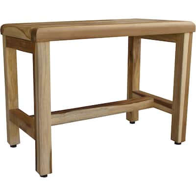 Compact Rectangular Teak Shower / Outdoor Bench with Shelf in Natural Finish