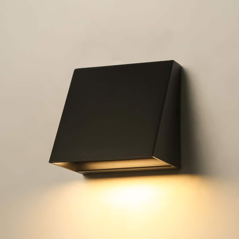 1-Light 5" H Industrial Black Triangular Aluminium Integrated LED Hardwired Outdoor Wall Light - 5 in. W x 5 in. H x 3.94 in. D