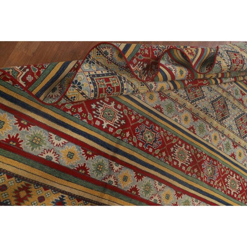 Striped Kazak Area Rug Handmade Wool Carpet - 9'9"x 12'3"