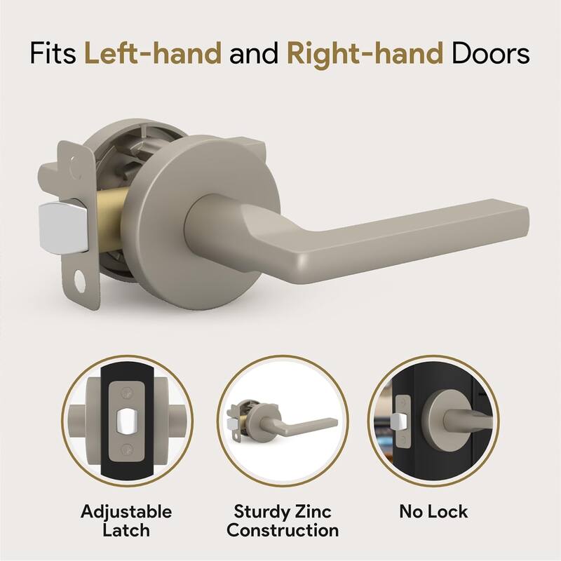 Mega Handles RALPH Round Passage Door Lever–Reversible Keyless Door Lock for Hallway, Closet, or Bathroom Handle for Left/Right
