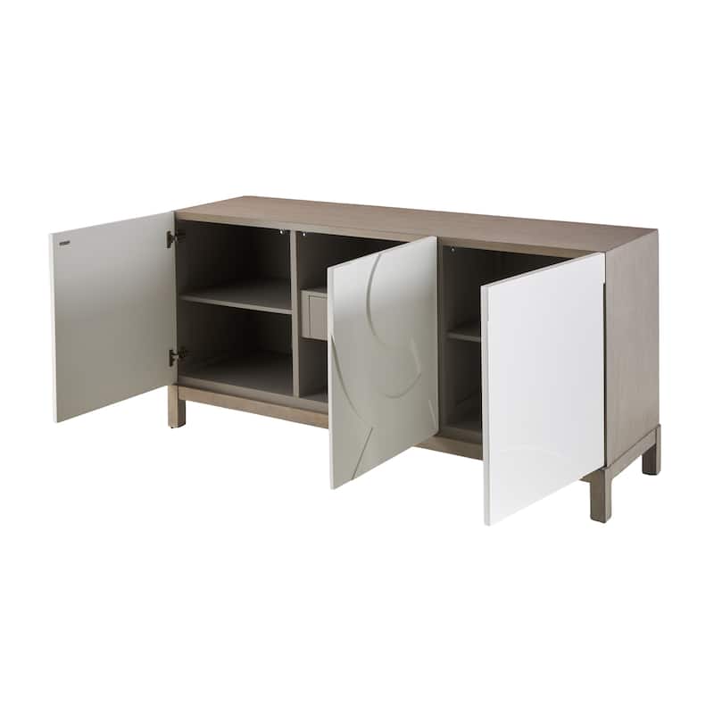 Wooden Geometric 3 Door and 1 Interior Drawer Sideboard - White - Roche River Decor - 19"W x 68"L x 32"H
