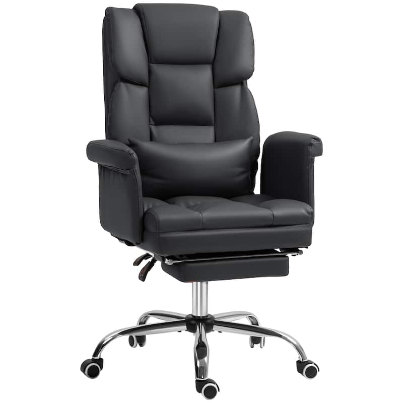 Black Leather Ergonomic Chair Reclining Chair with Footrest, Office Executive Chair Swivel Chair with Lumbar Support