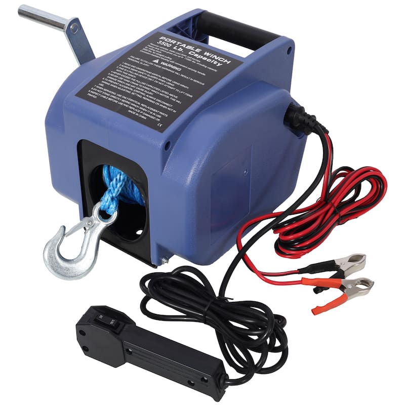 12v 3500lbs Trailer Winch, Reversible Electric Winch, for Boats up to 5000 lbs, with Synthetic Rope, With Extra Pulley Hook