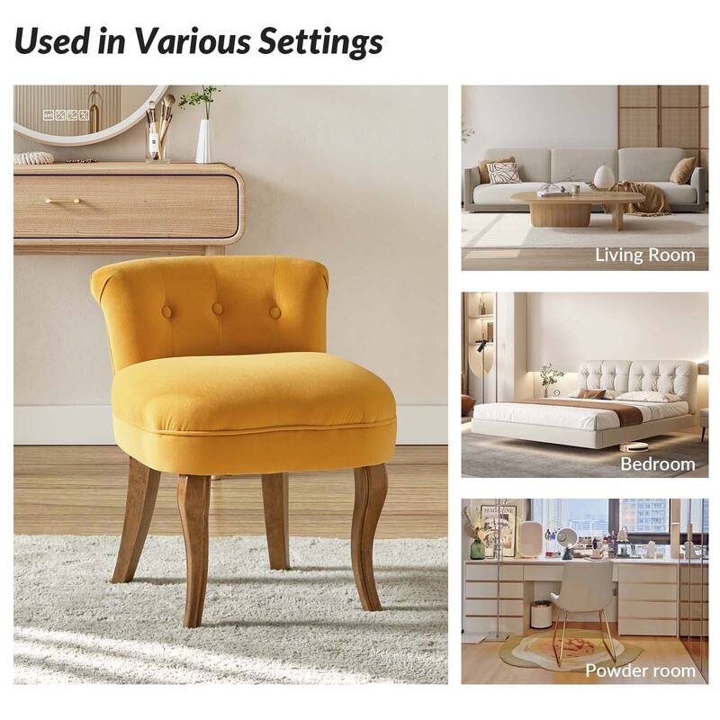 Xacobo Modern Velvet Tufted Vanity Stool with Wood Legs Set of 2 by HULALA HOME