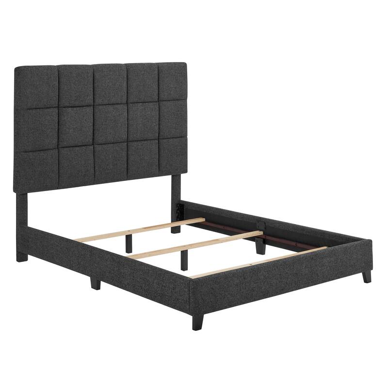 Grey Upholstered Queen Size Platform Bed with Headboard