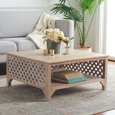 SAFAVIEH Home Collection Squall Square Single Shelf Coffee Table - 34" L x 34" D x 16" H