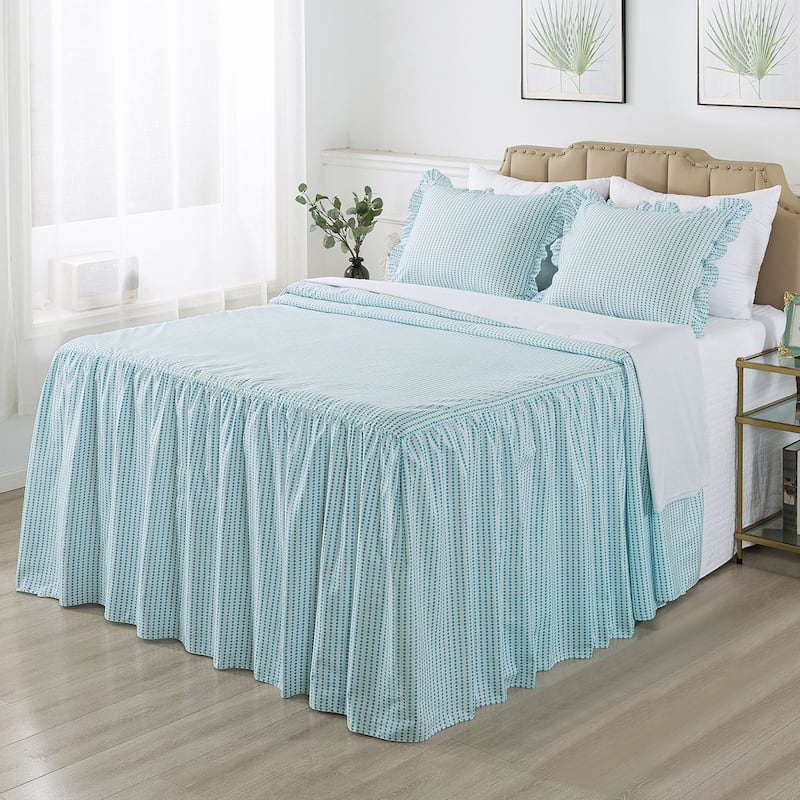 Polka Dot Ruffle Skirt bedspread with 30-inch Drop - Blue - King