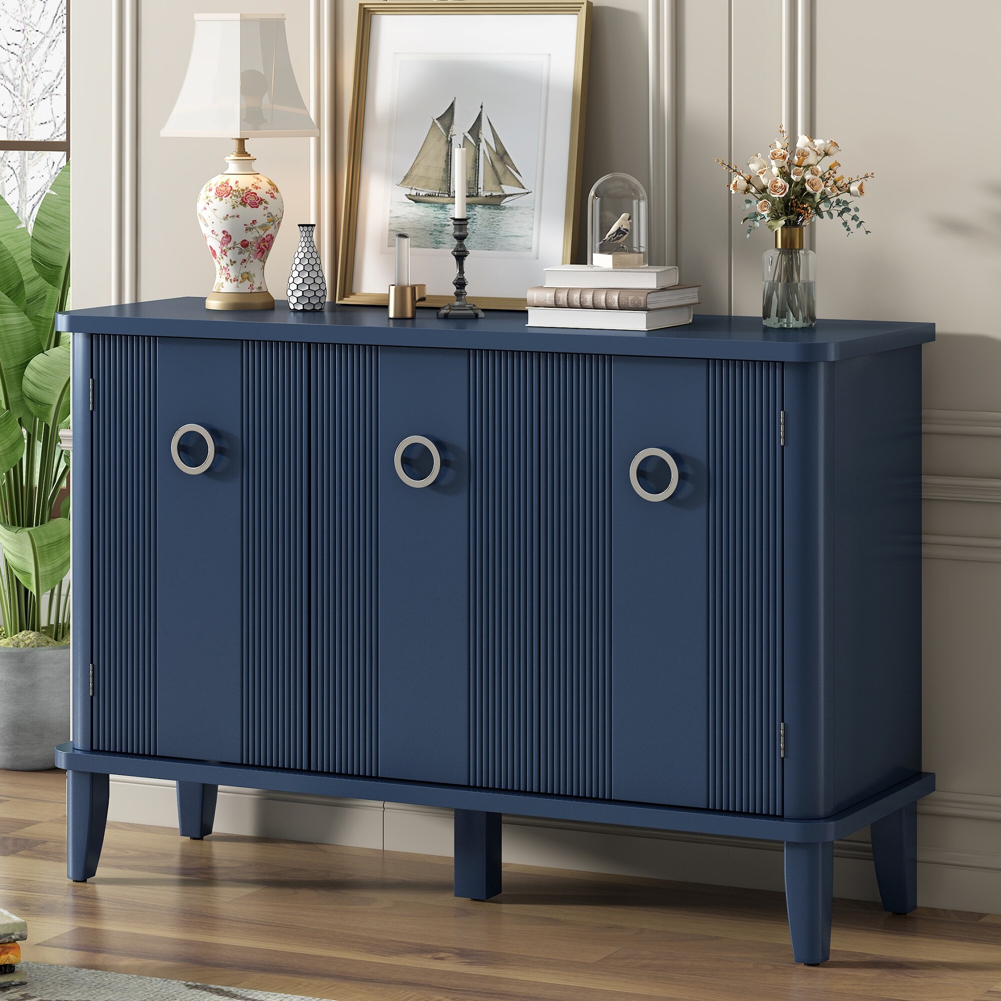 Navy Blue Living Room Kitchen Storage Cabinet Credenza Adjustable Shelves On Sale Bed Bath Beyond 41317977