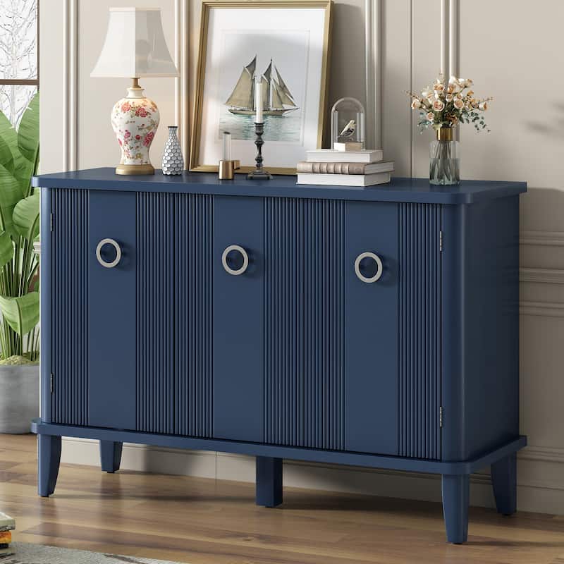 Sideboard Cabinet with Three Solid Wood Doors - Blue