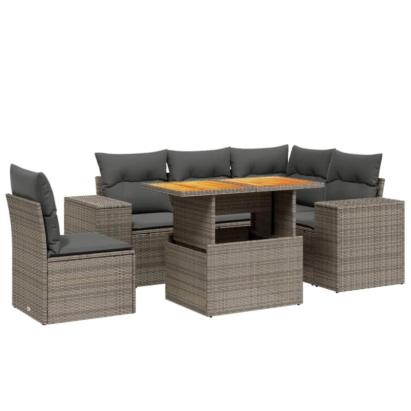 vidaXL Patio Sofa Set with Cushions Sofa Modules Outdoor 6 Piece Poly Rattan - 21.7 x 39.4 x 28.7