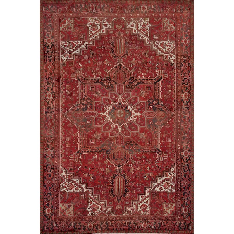 Hand Knotted Oriental 100% Wool Carpet Traditional Medallion Red Heriz Area Rug - 12' 6'' X 9' 6''