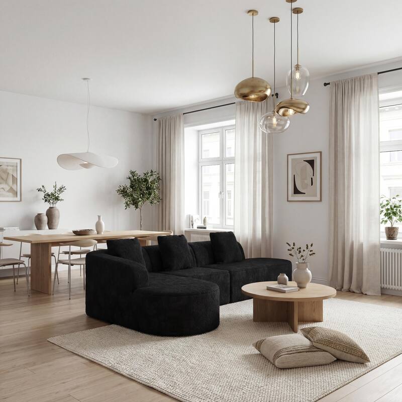 Homylin 112" Curved L-Shaped Modular Sofa with Chaise, 3-Seat Polyester