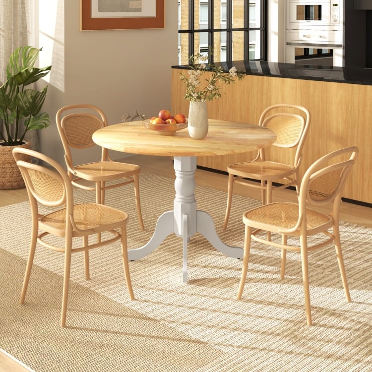 Wooden Dining Table with Round Tabletop and Curved Trestle Legs - 39.37" x 39.37" x 28.74"