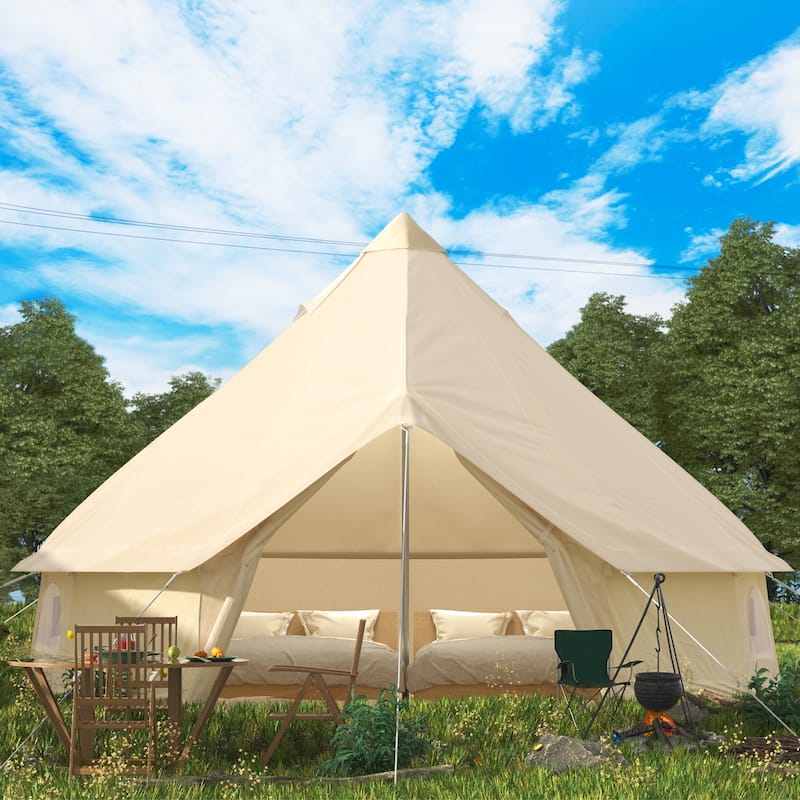 VEVOR Canvas Tent 4 Seasons Breathable 100% Cotton Canvas Yurt Tent - w/Stove Jack - 6M