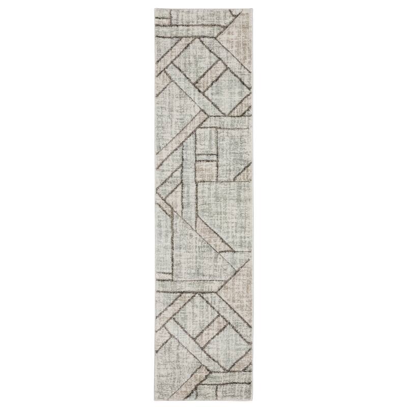 Vista Home Celeste Geometric Grey/ Beige Power Loom Rug - 1' 10" x 7' 6" - Runner