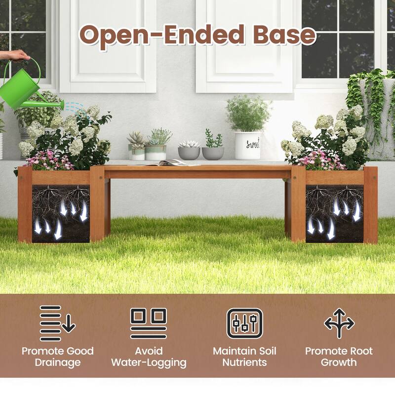 Gymax Wood Outdoor Planter Boxes w/ Detachable Bench 2 Elevated Mini