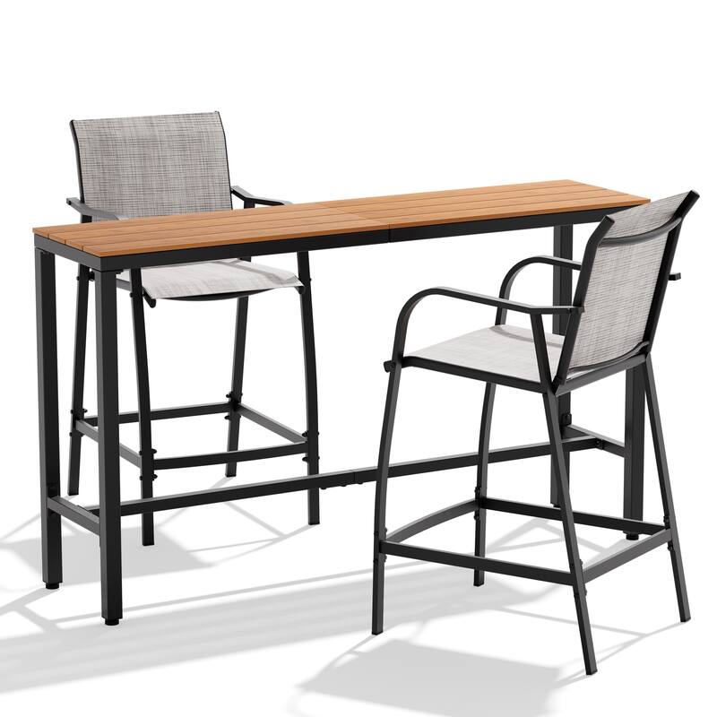 Outdoor Patio Bar Stools Set Rectangle Bar Table with Barstools