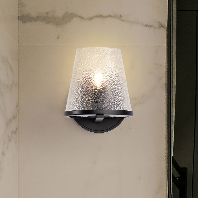 Valentine 1 Light Vanity Black Finish Hammered Glass