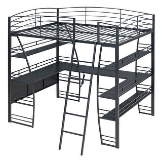 Full Metal Loft Bed with Desk, Shelves, USB, and Wireless Charging
