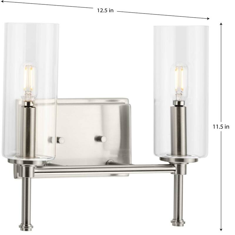 Elara Collection Two-Light Brushed Nickel Glass Bath Vanity Light - 12.5 in x 5.12 in x 11.5 in