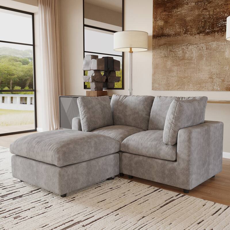 Cloud Sectional Couches for Living Room,100.5" Convertible L Shaped Couch with Ottoman, 4 Seater Modular Sectional Sofa - LShaped 2 Seats+1Ottoman Grey