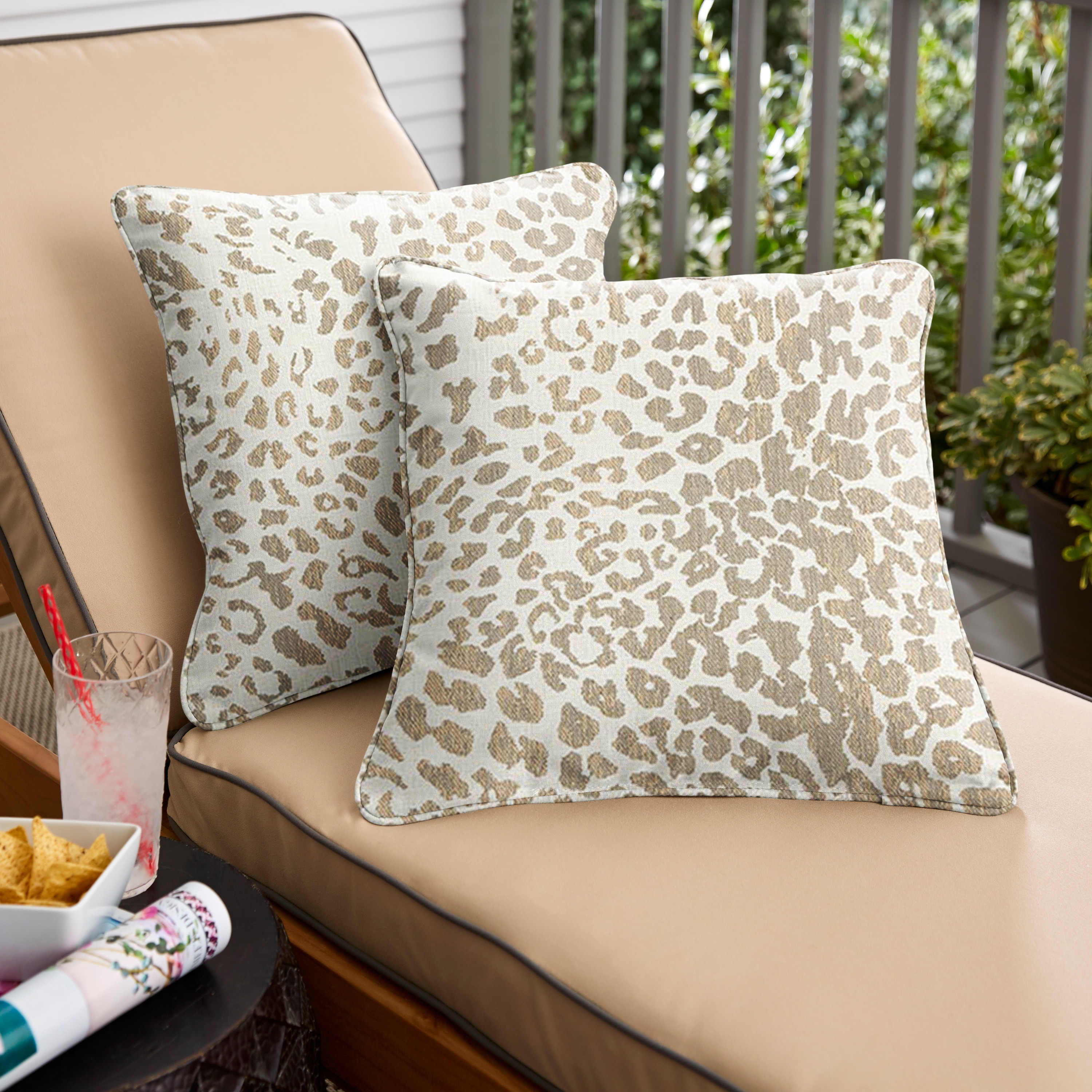 Sunbrella Tan Leopard Indoor/Outdoor Pillows, Set of 2, Corded