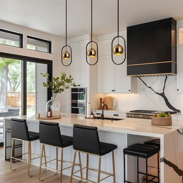 Modern Black Gold 1-Light Metal Pendant Lights Farmhouse Kitchen Island ...