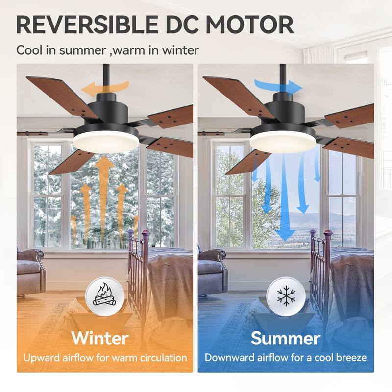 52 Inch Reversible 5-Blade Integrated LED Ceiling Fan with Light and Remote