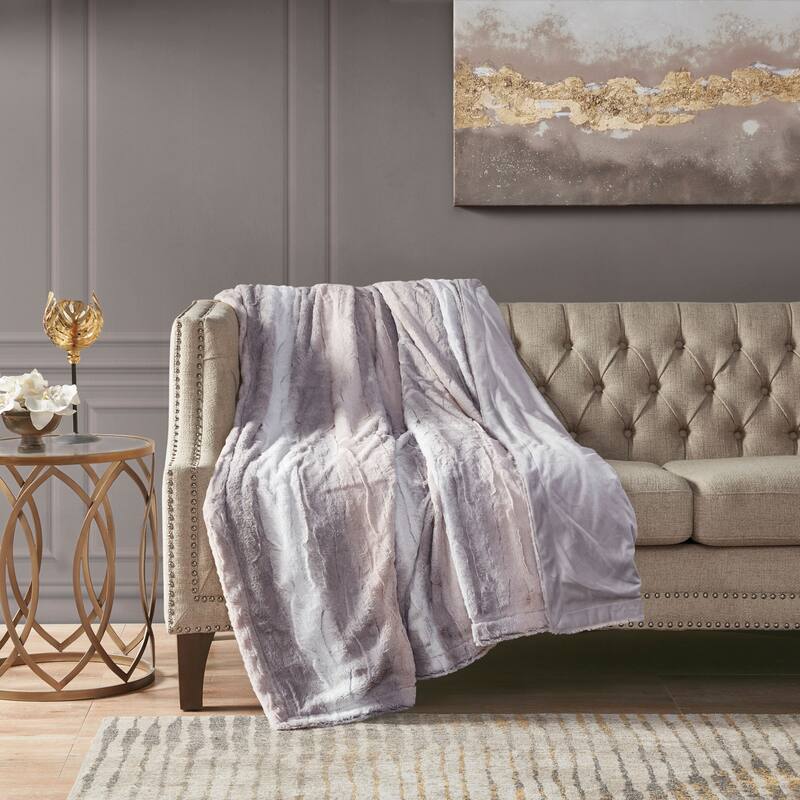 Madison Park Zuri Faux Fur Throw - 50x60" - Blush/Grey