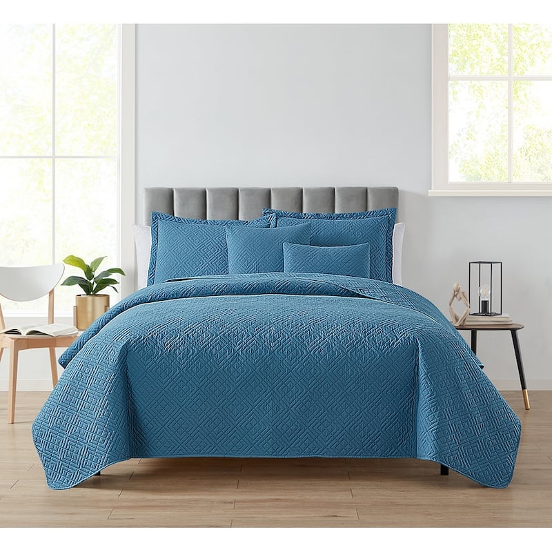 Clara Clark Bedspread Quilt Set - Embossed Pinsonic Lightweight Coverlet Set - Blue Heaven - Queen