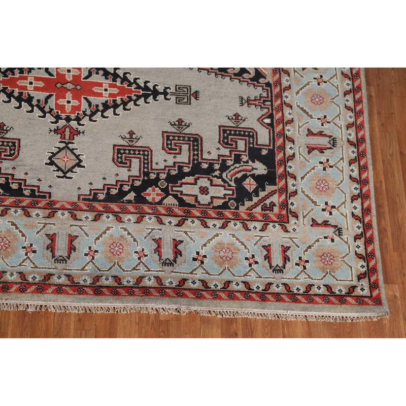 Hand Knotted Oriental 100% Wool Carpet Traditional Geometric Greys & Charcoal Viss Area Rug - 11' 10'' X 8' 10''