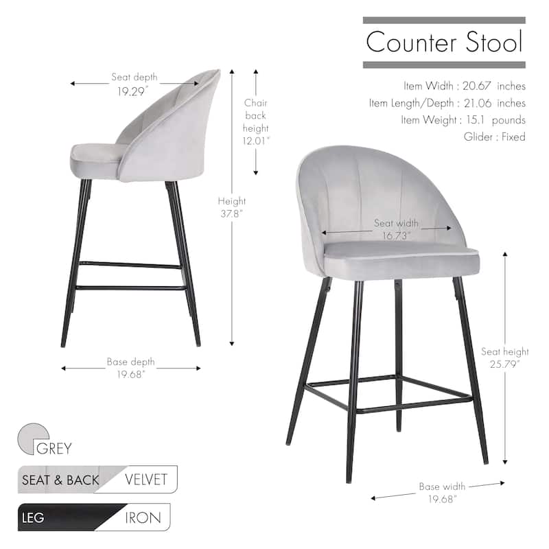 Porthos Home Freya Velvet and Metal Counter Stools (Set of 2)