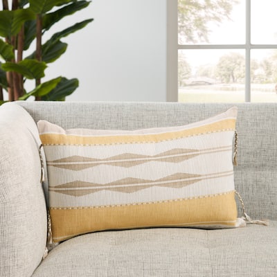 Mahalia Yellow/ Light Taupe Tribal Lumbar Pillow