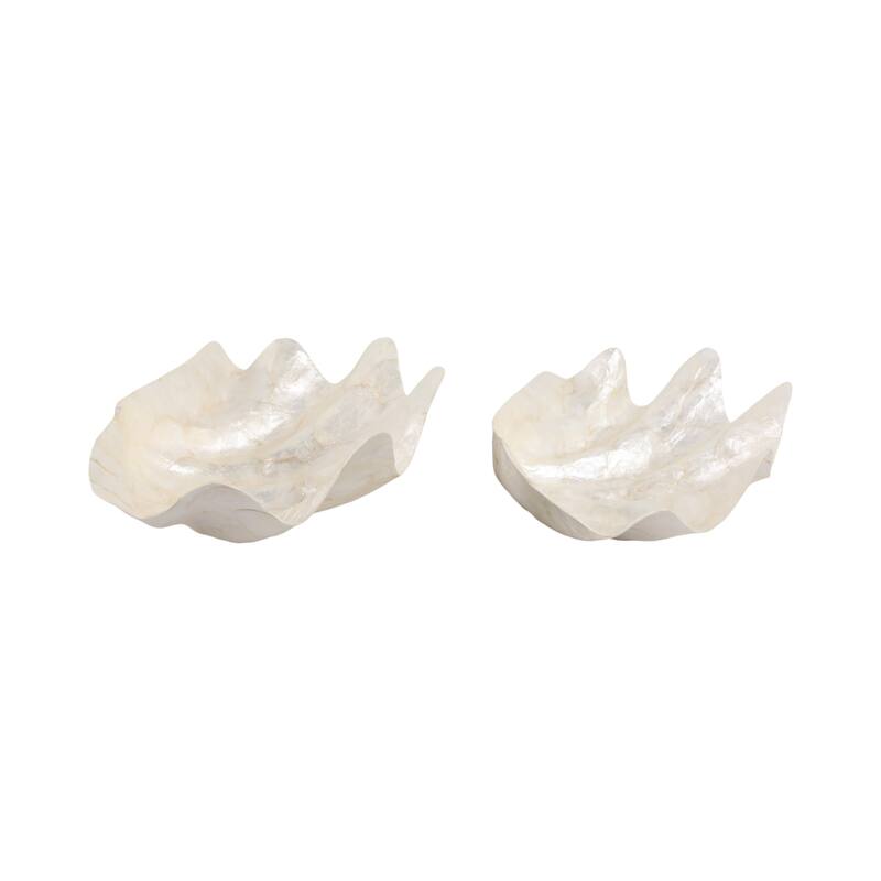 Capiz Decorative Bowls Coastal Shell Design (Set of 2) - 6" Ivory - 20" x 14" x 7"