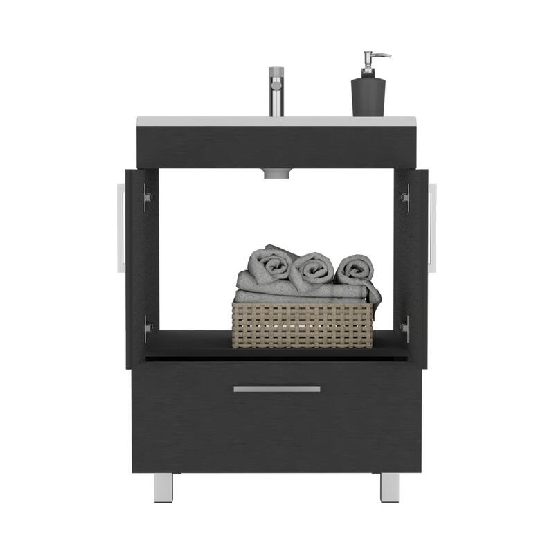 Compact Bathroom Vanity with Double Door Storage, Drawer, and 29.5" Superior Top - 17.7"x23.6"x33.5" - 23.6in L