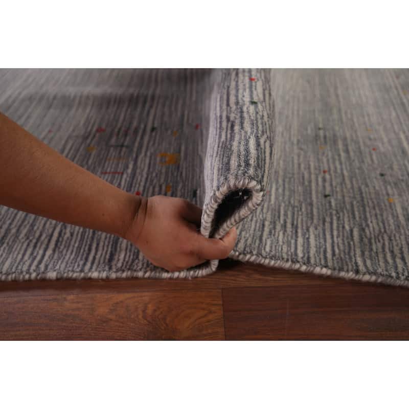 Silver Gray Striped Gabbeh Square Area Rug Handmade Wool Carpet - 9'7"x 9'7"