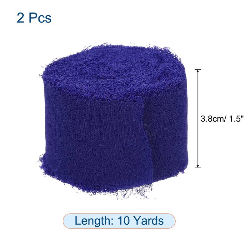 Chiffon Ribbon 1.5" x 10 Yard, Handmade Fringe Ribbon, 2pcs - Dark Blue