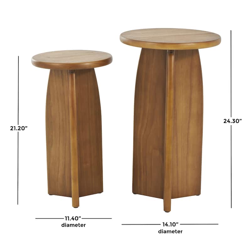 Wood Pedestal Accent Table - Set of 2 Black or Brown - Roche River Decor