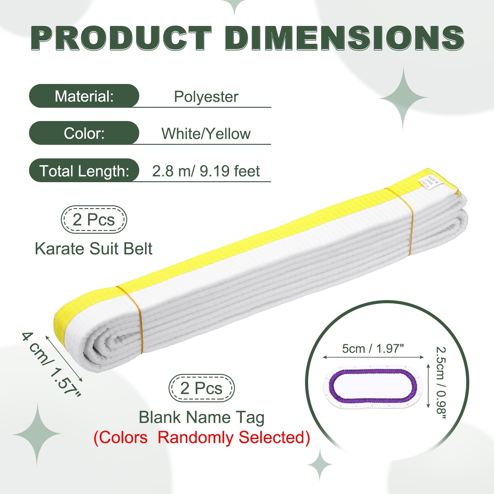 Karate Belt, Martial Arts Ranking Belts with Name Tag Solid Cotton Double-Layered Core Long Soft Uniform Training