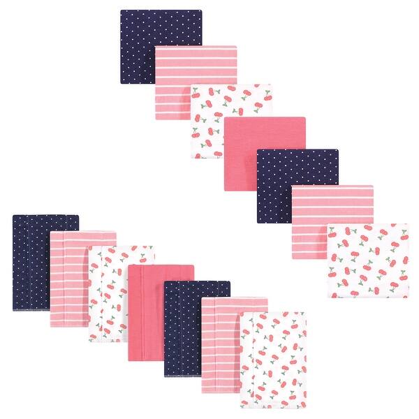 slide 1 of 1, Hudson Baby Infant Girl Cotton Flannel Burp Cloths and Receiving Blankets, 14-Piece, Cherry, One Size - Cherry - One Size One Size - Cherry