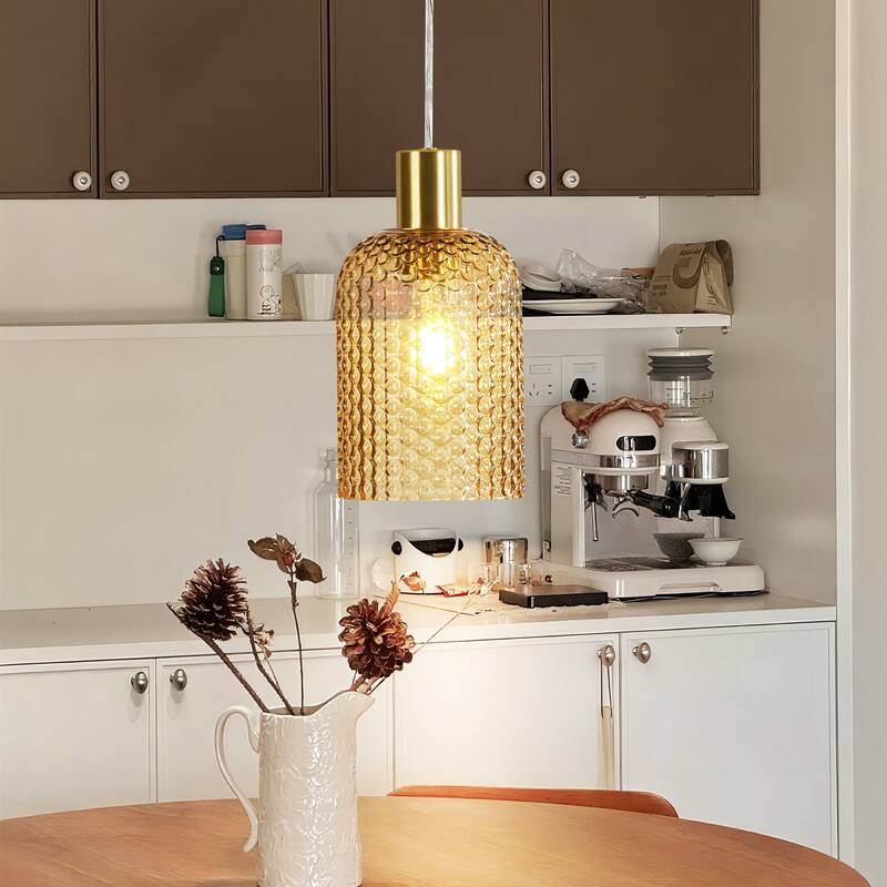 1/3-Light Modern Glam Bell-Shaped Adjustable Island Pendant Light with Clear/Blue/Amber Textured Glass